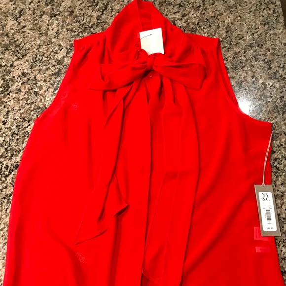 New NY&Co sheer red tie blouse. - Picture 1 of 2